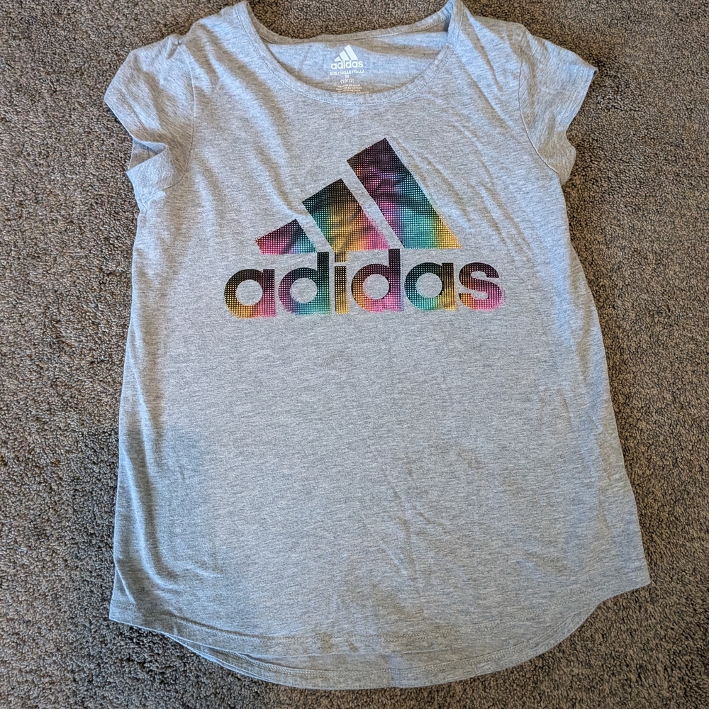 Adidas Kids Gray T-Shirt with Multicolor Logo